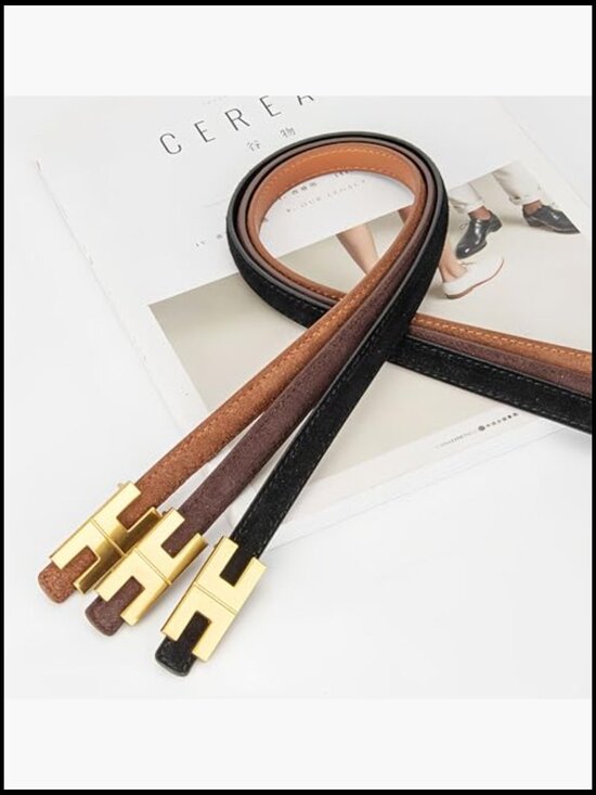 Skinny Suede Belt with Shiny Gold Buckle for Jeans Dresses main image 4